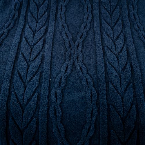 YUSOKI Sherpa Fleece Queen Size Blanket, Navy Blue, 90"x90" | 3D Stylish Design,320GSM, Non-Shedding, Lightweight for All Season Use, stays fluffy after repeated washes, Perfect Gifts - color: Navy-(without Pillows), size: Queen (90" x 90")