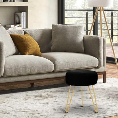 GERANT Multifunctional Vanity Stools - Velvet Round Ottoman Modern Dressing Stool -Upholstered Footrest Stool - Side Table Footstool with Golden Metal Leg for Living Room, Bedroom (Black) - color: Black