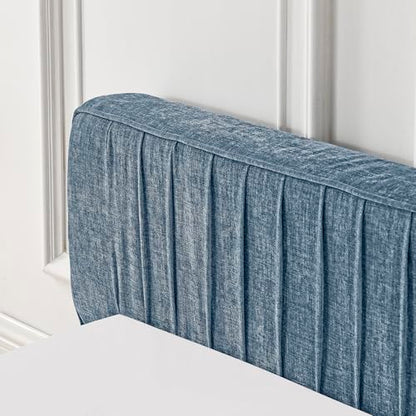 Queen Size Upholstered Bed Frame, Modern Grounded Bed with Solid Wood Slats, Pleated Headboard, Sturdy Construction, No Box Spring Needed, Grey (Blue, Queen) - color: Blue