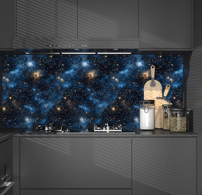 Dark Starry Sky Wallpaper Peel and Stick 17.5"x 118",Black/Blue | Self Adhesive/Removable/Waterproof/Thick Vinyl Contact Paper for Bathroom Bedroom Shelf Cabinet Drawer,Prepasted,Easy Peel - color: Black/Blue, size: 17.5" x 118"