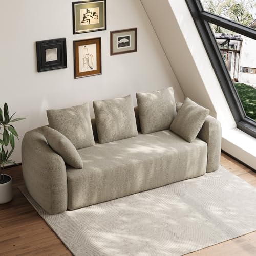 Curved Modern Couch Sofa,Boneless Couch,Modern 3 Seater Cloud Couch,Deep Seat - color: Light Brown, size: 101''