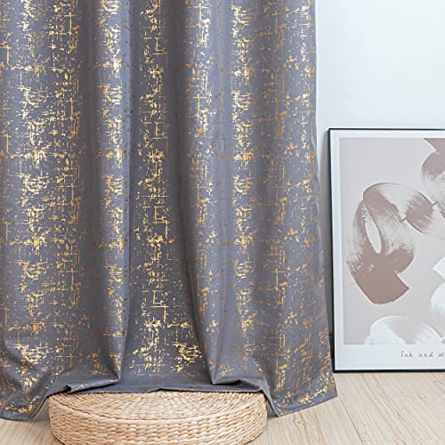 Taisier Home Gold Foil Print Linen Textured Curtains Geometric Dots Pattern Design Curtains for Nursery Toy Room Thermal Insulated Window Treatment 2 Panels 45" L,Soft Grey and Gold Drapes Print - color: Soft Grey/Gold, size: 52"W x 45"L (Pack of 2)