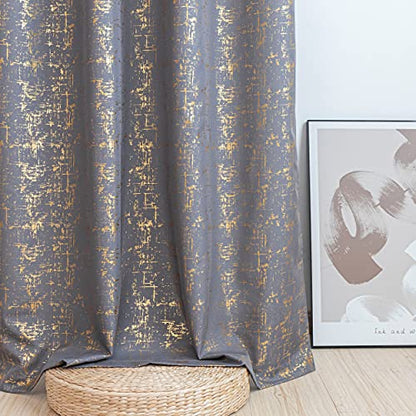 Taisier Home Gold Foil Print Linen Textured Curtains Geometric Dots Pattern Design Curtains for Nursery Toy Room Thermal Insulated Window Treatment 2 Panels 45" L,Soft Grey and Gold Drapes Print - color: Soft Grey/Gold, size: 52"W x 45"L (Pack of 2)