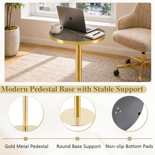 TesNus 23.6" Small Round Dining Table for 2, Circle Tulip Table, Faux Marble Top with Gold Metal Pedestal Base, Modern Leisure Coffee Table for Small Spaces, Cafe, Office, Gray&Gold - color: Gray Top&gold Base