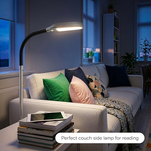 Brightech Litespan Titanium Silver LED Floor Reading Lamp, Energy Efficient, Adjustable Standing, 850-950 Lumens, 12W, 3-Year Warranty - color: Titanium Silver