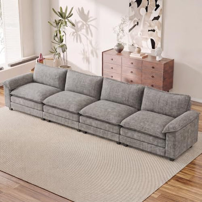 Homall 158.6" Cloud Couch, Modular Sectional Sofa, Light Grey | Comfy Chenille, Double Layer Cushions, 4 Seat, Sturdy Frame, High-Density Foam, Easy Assembly, Oversized Sofa for Living Room - color: Light Grey, size: Linear Sofa