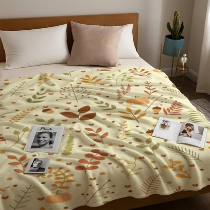 Beige Yellow Floral Leaf Portable Throw Blanket Cozy Lightweight Warm Fuzzy Bed Throw for Women Men Adults Throws Travel Companion Gift for Home Living Room Bed 30" X40" - size: 30 × 40 inch