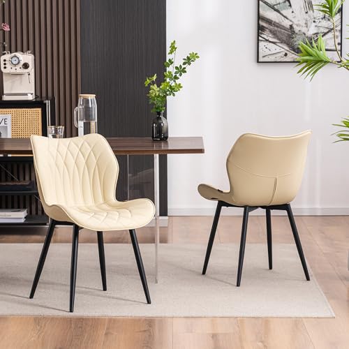 Kidol & Shellder Dining Chairs Set of 2, PU Leather Upholstered Kitchen Chairs with Back Armless, Mid Century Modern Side Chair for Dining Room, Living Room, Lounge, Restaurant, Beige - color: Beige