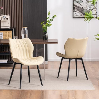 Kidol & Shellder Dining Chairs Set of 2, PU Leather Upholstered Kitchen Chairs with Back Armless, Mid Century Modern Side Chair for Dining Room, Living Room, Lounge, Restaurant, Beige - color: Beige