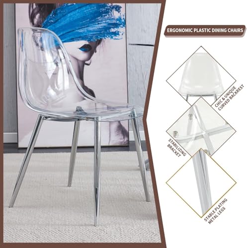 Baysitone Clear Dining Chairs Set of 10, Modern Kitchen Chairs with Transparent Seat, Acrylic Accent Side Chairs with Metal Legs for Dining Room, Kitchen, Living Room with Silver - color: Silver, size: Set of 10