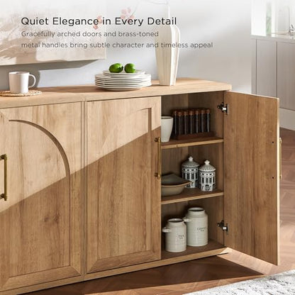 Arched Door Sideboard Buffet Cabinet Set of 3, Natural Oak | Modular, Multi-Compartment Storage, Adjustable Shelf, Soft Close Hinges, Freestanding, for Dining Room, Living Room - color: Natural Oak