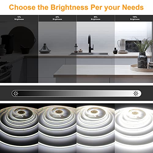 AXMOTUT White COB LED Strip Light, Dimmable 32.8ft/10m LED Light, 6000K Daylight White 3200 LEDs High Lumen LED Tape Lights CRI 90+ with RF Remote and UL Power for Bedroom,Kitchen,DIY Home Decoration - size: 6000K/32fT