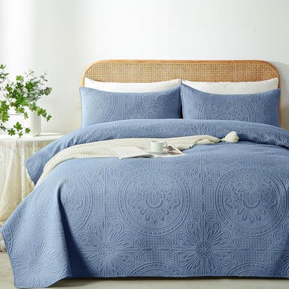 WURUIBO Twin Quilt Set Bluish Grey,Ultrasonic Embossed Bedspread, Lightweight Microfiber Coverlet, Modern Thin Bedding Set for All Season, 2 Piece(1 Quilt,1 Pillow Shams) - color: Bluish Grey, size: Twin(68"x88")