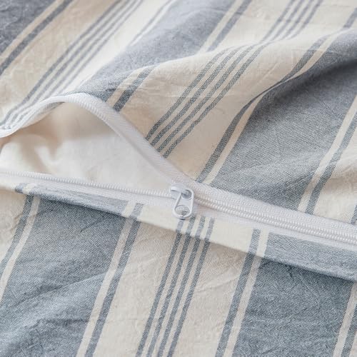 Blue Striped Duvet Cover Set Twin, 100% Washed Cotton Chic Stripes Pattern Printed Bedding Set Twin, 3 Pieces Soft Breathable Duvet Cover Farmhouse Retro Striped Comforter Cover with Zipper Closure - color: 08# Blue Striped, size: Twin(68"x86")