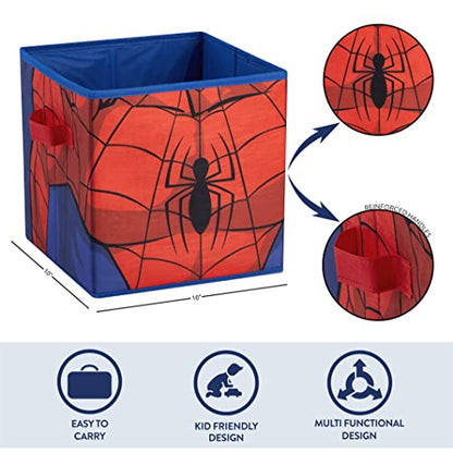 Idea Nuova Marvel Spider-Man Collapsible Storage Cubes, Set of 2 Fabric Organizer Bins, 10 x 10 Inch Storage Baskets for Kids Bedroom, Playroom, Closet & Cube Shelves, Red
