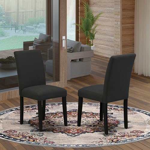 East West Furniture ABP6T24 Abbott Parson Chairs - Black Color Linen Fabric Upholstered Dining Chairs, Set of 2, Wirebrushed Black - color: Abp6t24