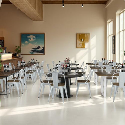 18 Inch Dining Chairs Set of 4, Farmhouse Metal Chairs with High Back and Wooden Seat, Stackable Industrial Bar stools for Dining Room(Silver) - color: Silver