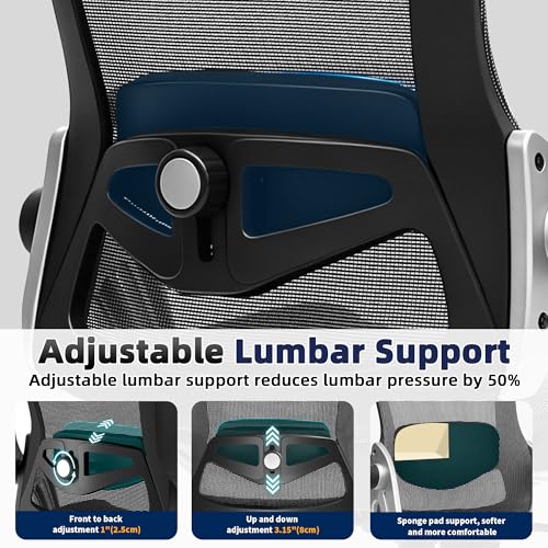 Fizzin Office Chair Mesh Desk Chair with 3D Armrests Computer Chair | Ergonomic Office Chair with Adjustable Lumbar Support and Headrest 125° Tilt and Wide Mesh Cushion High Back Home Desk Chair - color: Black-gray