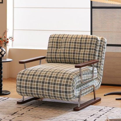 JASIWAY Single 3 in 1 Convertible Sofa Bed Chair with Adjustable Backrest, Checkered Fold Out Chair Bed with Pillow Fits for Small Space, Living Room, Bedroom, Ergonomic Comfort, Chestnut Brown