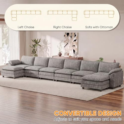 Homall 232" Oversized U Shaped Cloud Couch, Modular Sectional Sofa | 2 Movable Ottoman, Comfy Chenille, Double Layer Cushions, 6 Deep Seat, High-Density Foam, Easy Assembly, Light Grey - color: Light Grey, size: Oversized Sofa