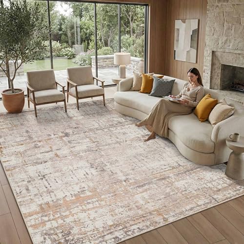 8x10 Beige Abstract Neutral Washable Area Rug for Living Room | Machine Washable,Soft,Non-Slip,Large Rug,Stain Resistant Low Pile Carpet for Office Dining Room Kitchen Home Deco - color: Beige Grey, size: 8' x 10' (Rectangular)