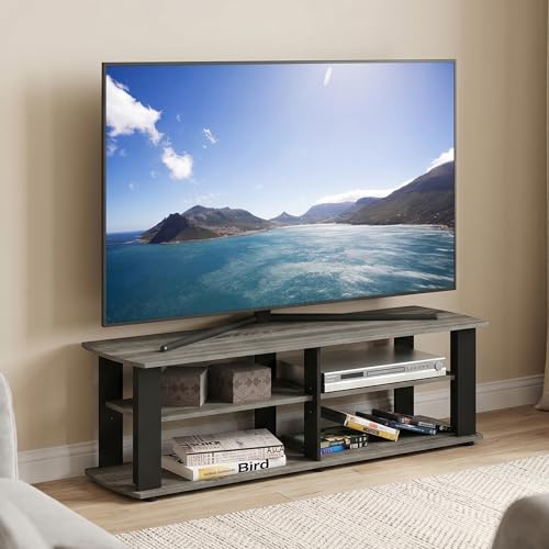 3-Tier Entertainment Center with Open Shelves Storage, TV Console for TV up to 50 Inch, Soft Edges TV Stand, for Bedroom, Living Room, French Oak - color: French Oak