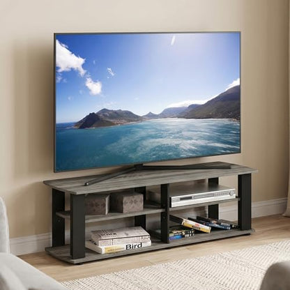 3-Tier Entertainment Center with Open Shelves Storage, TV Console for TV up to 50 Inch, Soft Edges TV Stand, for Bedroom, Living Room, French Oak - color: French Oak