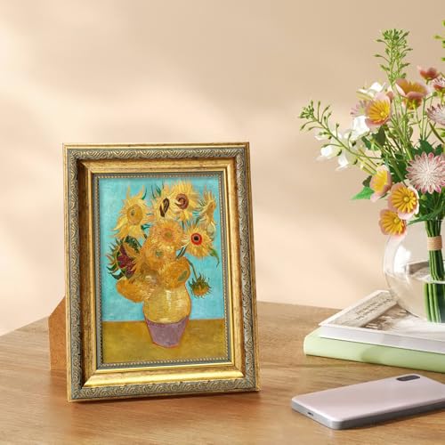 5x7 Picture Frame, Ornate Vintage Gold Picture Frames with HD Glass for Wall Hanging and Tabletop Display, 5 x 7 Antique Photo Frame with Distressed Rust-Like Finish, Retro Home Decor - color: Gold Distressed, size: 5x7-1P