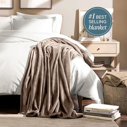 Bare Home Fleece Blanket Luxury Microplush (Full/Queen, Taupe) | Ultra-Soft Lightweight Blanket for Bed, Sofa, and Couch, Cozy & Warm Blanket - color: 23 - Taupe, size: Full/Queen