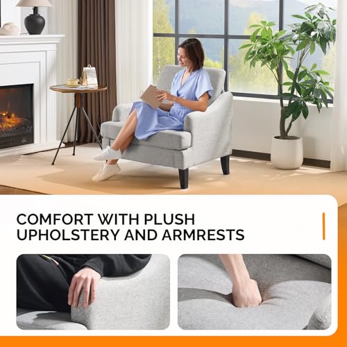 VINGLI Linen Fabric Accent Chair Grey, Modern Upholstered Armchair, Comfy Sofa Chair Living Room Bedroom Furniture for Apartment - color: Grey