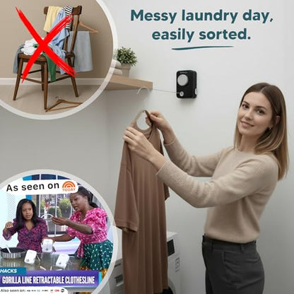 Max – Retractable Clothesline Indoor Outdoor, Non-Sagging Heavy Duty Clothes Drying Line, Wall Mounted Drying Rack, Air Dry Clothing, Max Tighten with GorillaGrip - style: Black - Upgraded Model