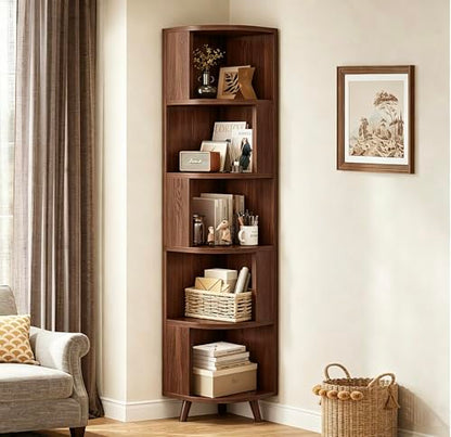 5-Tier Corner Bookshelf, Modern Corner Shelf, Freestanding Bookcase Corner Cabinet Storage Display Shelf Organizer for Living Room Home Office Bedroom Kitchen