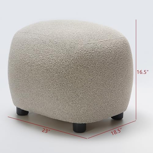 KINWELL Round Boucle Upholstered Ottoman Chair Padded Seat Footstool, Taupe | Easy Assembled Modern Soft Sofa Couch Loveseat Chair Footrest, Extra Seating for Bedroom Entryway, 18.5" D x 23" W x 16.5" H - color: Taupe