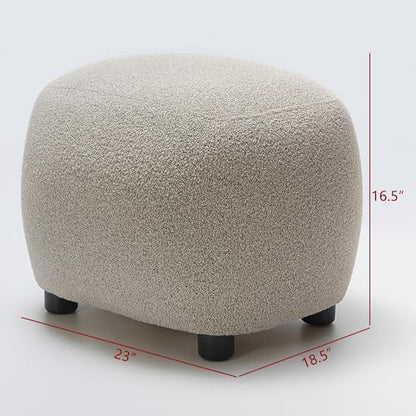 KINWELL Round Boucle Upholstered Ottoman Chair Padded Seat Footstool, Taupe | Easy Assembled Modern Soft Sofa Couch Loveseat Chair Footrest, Extra Seating for Bedroom Entryway, 18.5" D x 23" W x 16.5" H - color: Taupe