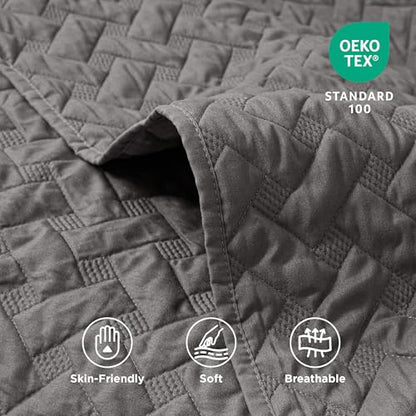 Bedsure Oversized King Quilts - Lightweight Bedspreads Oversized King Size with Basket Weave Pattern, Soft Quilt Bedding Set, Grey Comforter Set Coverlet 2 Pillow Shams (120" x 120") - color: 01 - Grey, size: Oversized King (120" X 120")