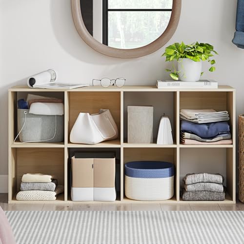 Signature Design by Ashley 8 Cube Storage Organizer Bookshelf, Light Brown | Durable engineered wood, Space-saving vertical 8-cubby floor mount, Fits standard 10.5-inch bins, Piperton Series - color: Tan, size: Eight Cube