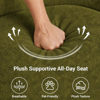 YaFiti Modern Swivel Accent Chair 1 pcs, Round Barrel Club Armchair, Green | Chenille Fabric, 24.4” Deep Seat, FSC Solid Wood, 400lbs Capacity, Barrel Club Chair, Upholstered Armchair for Living Bedroom - color: Green