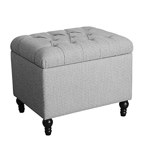 Spatial Order 24" Button Tufted Storage Ottoman - Pewter Gray - color: Light Linen Gray