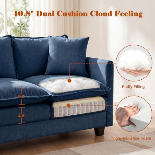50'' Loveseat Sofa Set, Small Couch Set 2 Piece Cloud Love Seat with 27" Deep Seat Washable Chenille Pillows Couches for Small Spaces Apartment Living Room, Blue - color: Blue, size: 50"+50"
