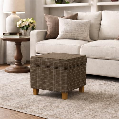 HomePop 18" Classic Square Storage Ottoman - Brown Windowpane - color: Brown Window Pane Fabric