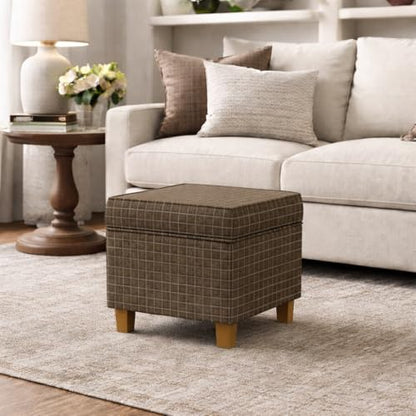 HomePop 18" Classic Square Storage Ottoman - Brown Windowpane - color: Brown Window Pane Fabric