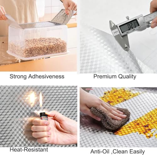 Kitchen Backsplash Wallpaper Oil Proof Sticker Aluminum Foil Contact Paper | Silver Self-Adhesive Shelf Liner Cabinet Liner Waterproof and Heat Resistant Peel and Stick Wallpaper (15.7X197 Inches) - size: 15.7" x 197"