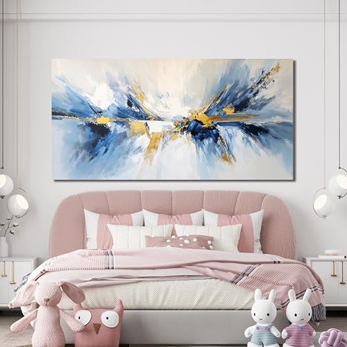 YISXINOAG Canvas Wall Art Abstract Wall Art Modern Canvas Wall Decor Ready to Hang Modern Home Decor Abstract Art Gold and Blue Home Artwork Decorations Prints for Bedroom, Dining Room Size 24"X48" - color: gold blue, size: 48"L x 24"W