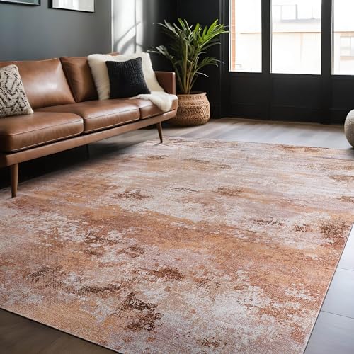 Non Slip Rugs 5x7 Modern Abstract Easy Silk Rubber Backing Soft Area Rug for Living Room Easy to Clean Non Shedding Kitchen for Bedroom Indoor Carpet (Beige - Brown, 5x7) - color: Beige, size: 5' x 7' (Rectangular)
