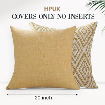 HPUK Throw Pillow Covers 20x20, 4 Pack, Ochre Textured Couch Pillow Covers | Polyester fabric, patterned and solid designs, hidden zippers, machine washable, for sofas and beds, inserts not included - color: Ochre, size: 20" x 20" (Pack of 4)