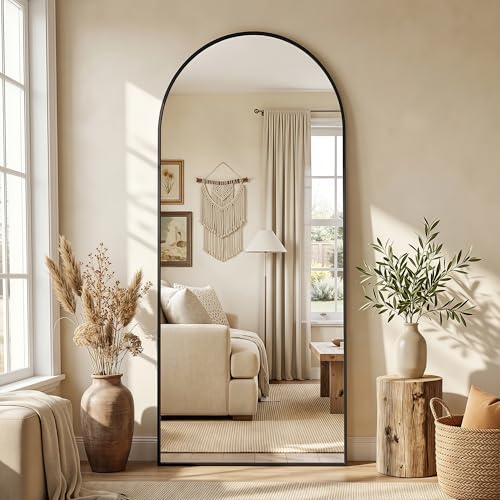 71"×28" Arched Full Length Floor Mirror, Standing Mirror with Aluminum Frame, Large Body Mirror of Free Standing/Wall Mount/Leaning for Bedroom, Living Room, Dressing Room, Black - color: Black, size: 71"L x 28"W