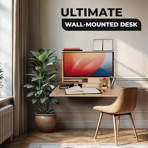 ARROWSTONE Ample.Space SKEENA Wall-Mounted Desk, Pre-Assembled Folding Desk with Storage, VESA Monitor Mount, Space-Saving Murphy Desk Design for Home Office (31")