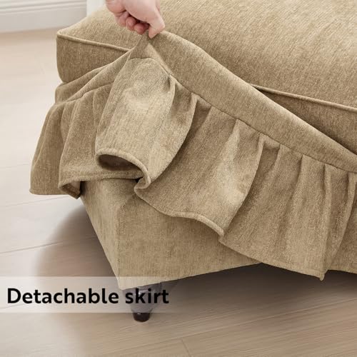 Modular Loveseat Sofa Couch, 2 Seat Comfy Chenille Sofa with Removable Ruffled Skirt, Flared Armrests, Sturdy Legs, Convertible Sectional for Living Room, Bedroom, Apartment (Coffee) - color: Coffee, size: 76.4 Inch L