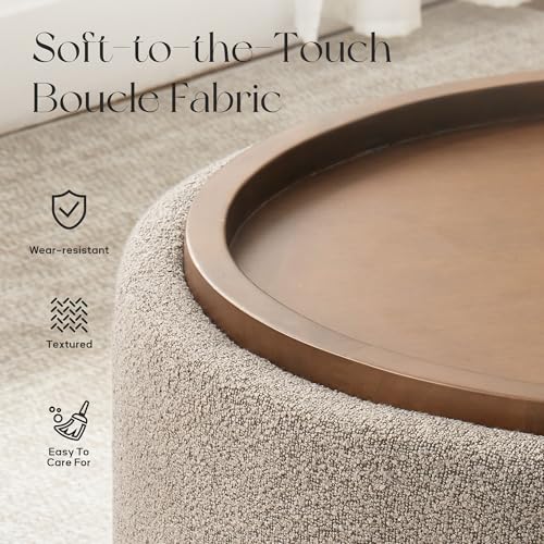 Zihanhome 30 Inch Round Storage Ottoman, Ottoman Coffee Table with Lift Off Lid, Boucle Modern Ottomans with Storage for Living Room, Bedroom, Apartments (Brown) - color: Brown