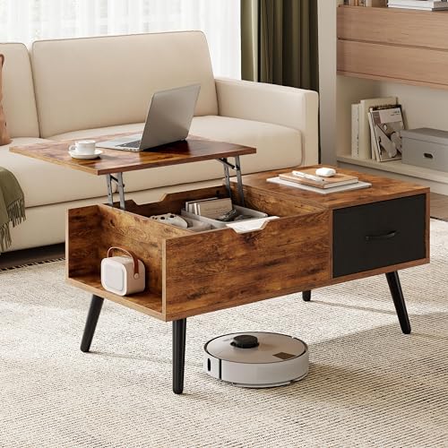 Yaheetech Coffee Table with Storage,39.5'' Lift Top Coffee Table,Hidden Storage Compartment,Foldable Drawer,Lift Tabletop Dining Center Table for Home Living Room Office,Rustic Brown - color: Rustic Brown